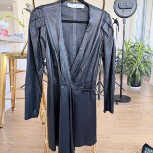 IRO Paris Black Leather Wrap Dress Fr36